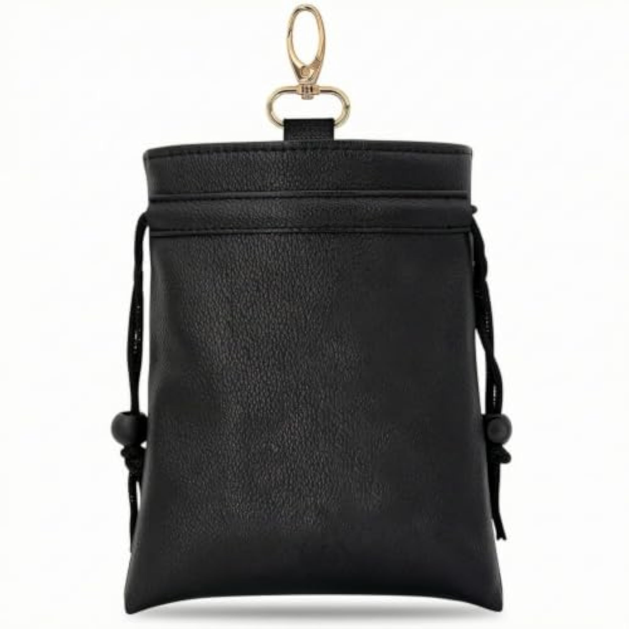 Faux-Leather Compact Drawstring Accessory Pouch with Clip